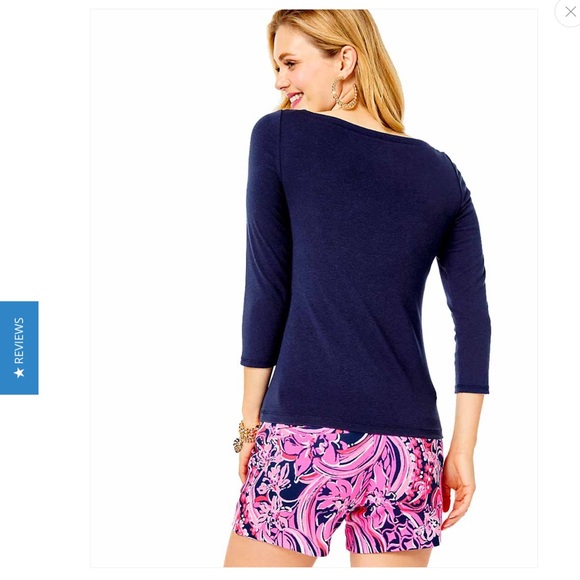 NWT Lilly Pulitzer Halee boat neck top 3/4-Sleeve Top low tide Navy size xl - Picture 2 of 3
